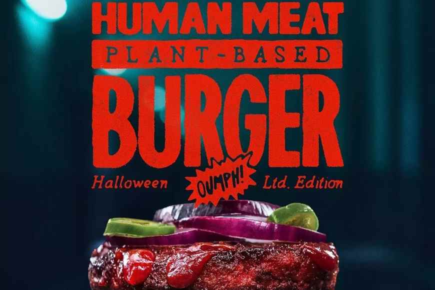 Special for Halloween, Oumph! created a plant-based vegan burger that tastes like human meat! This burger, produced only once, contained a message questioning the fact that people's food sources are mostly based on animals...  Special for Halloween, Oumph! created a plant-based vegan burger that tastes like human meat! This burger, produced only once, contained a message questioning the fact that people's food sources are mostly based on animals...
